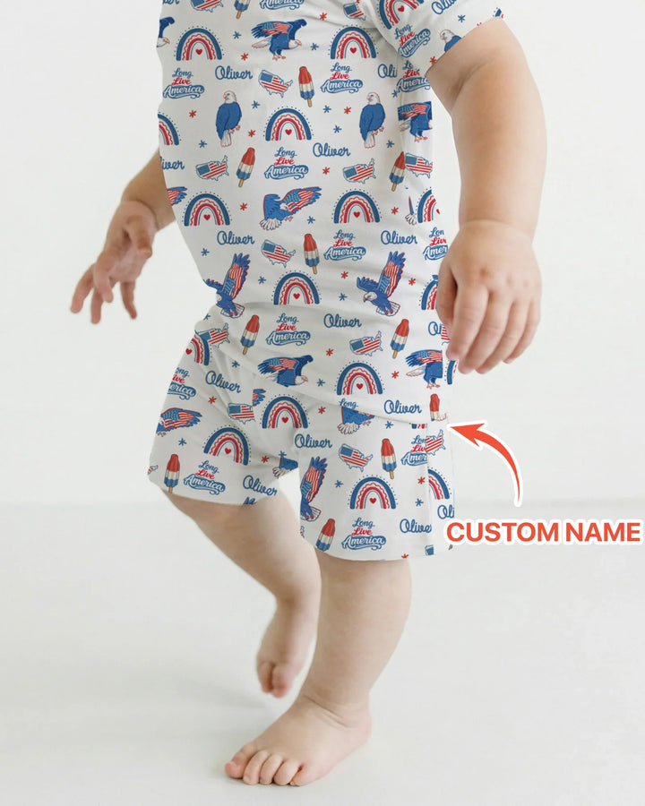 Long Live America Bamboo Two Piece Short Sleeve Shorts Pajama Set