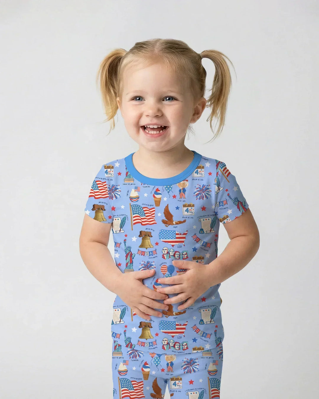 Hand Drawn Patriotic Iconic Bamboo Two Piece Short Sleeve Pajama Set