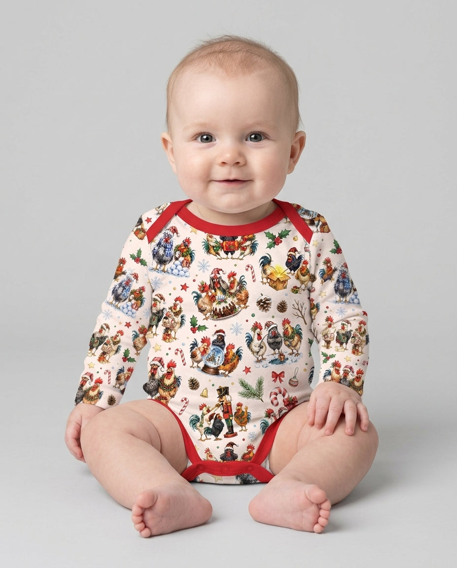 Funny Roosters On Christmas Bamboo Bodysuit
