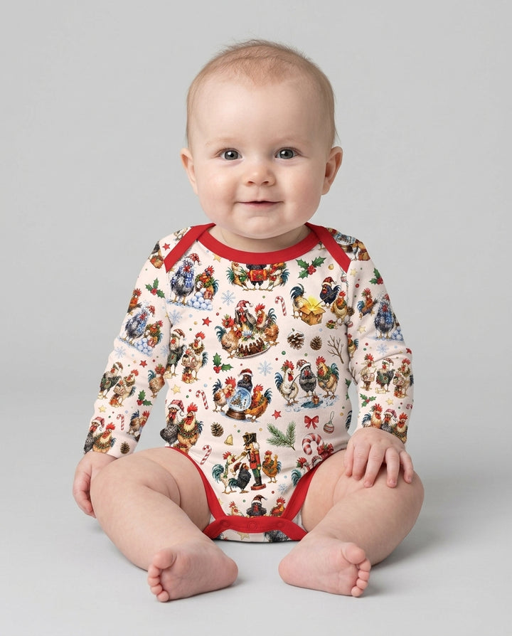 Funny Roosters On Christmas Bamboo Bodysuit