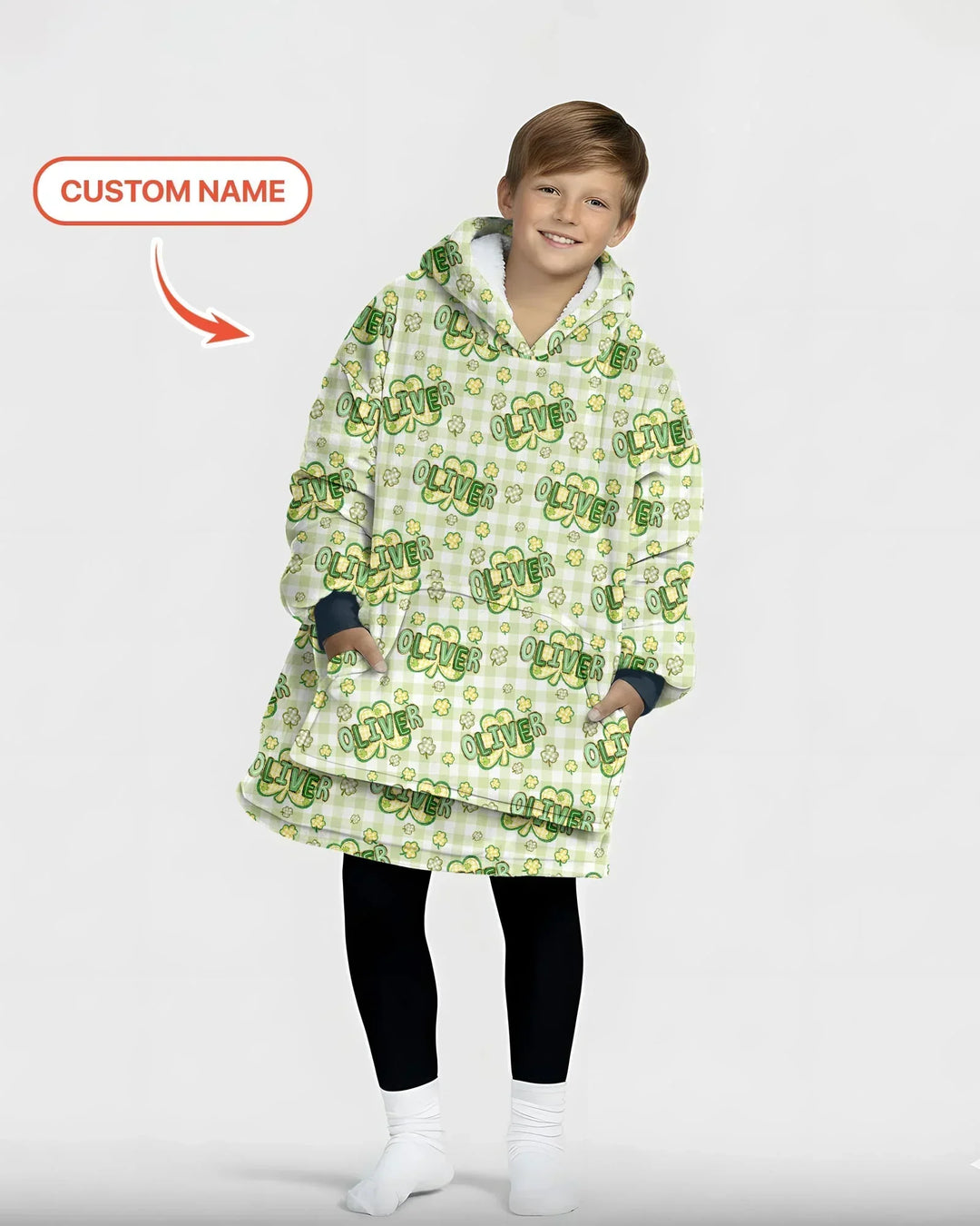 Lucky Shamrock Custom Name Bamboo Blanket Hoodie