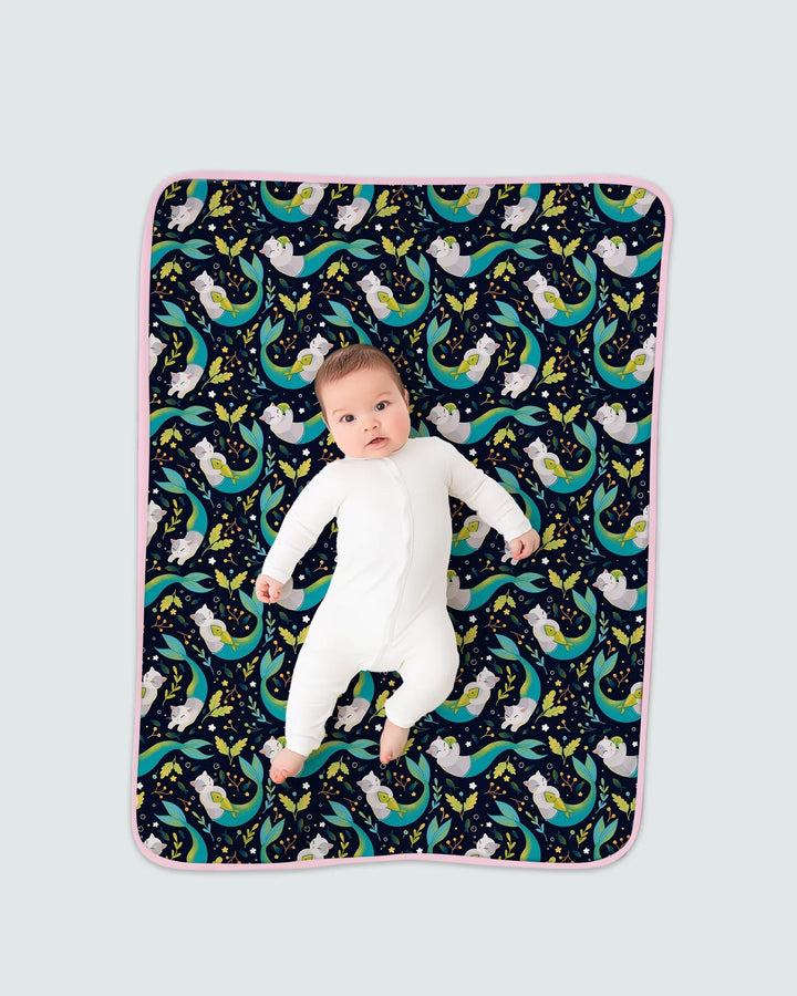 Midnight Mermaid Cats Bamboo Blanket