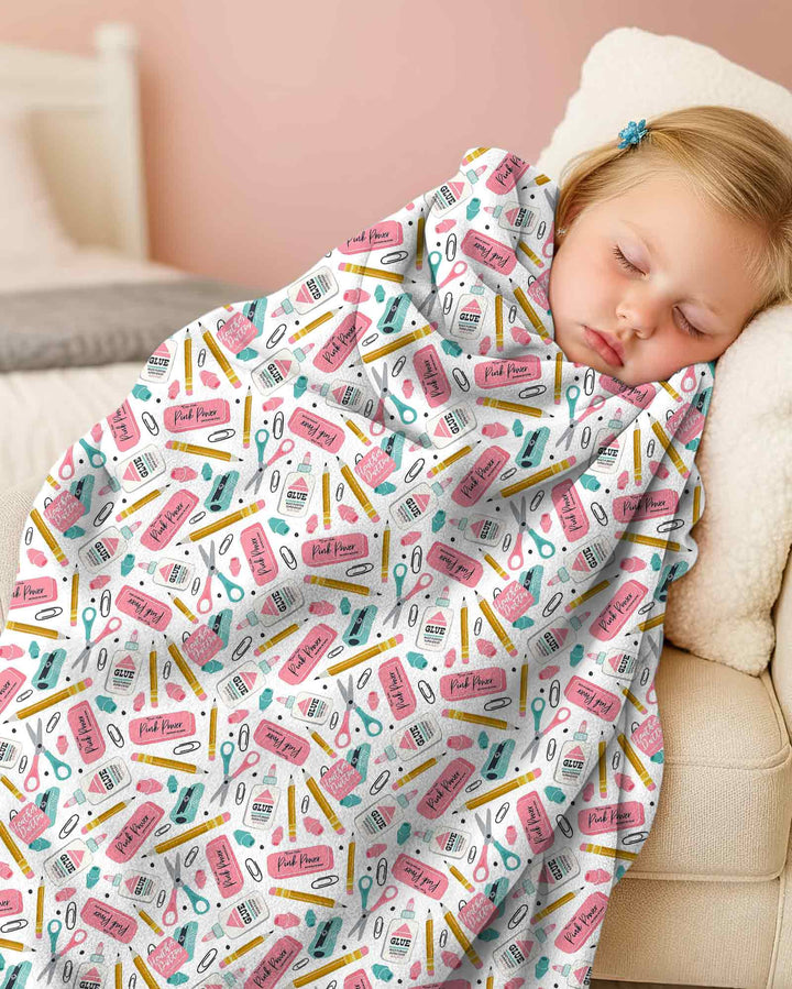 Pink Power School Supplies Bamboo Blanket