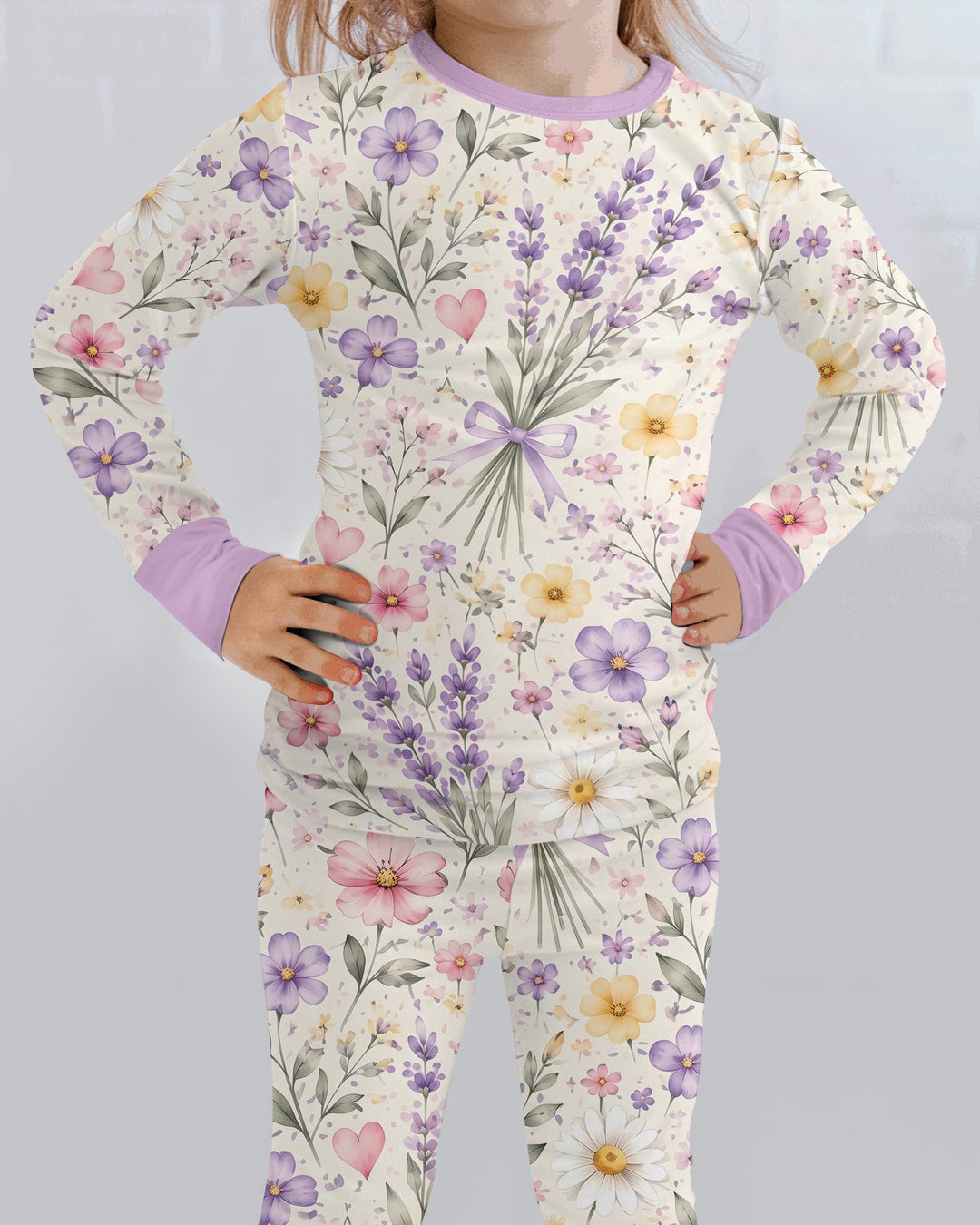 Lavender Wildflower Pastel Floral Bamboo Two Piece Long Sleeve Pajama Set