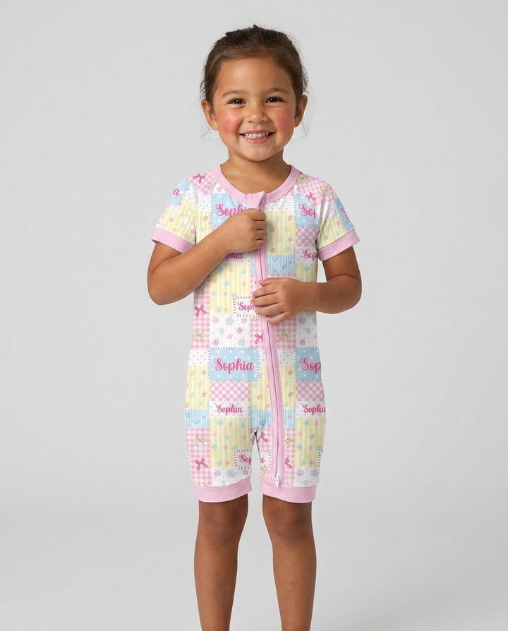Custom Name Sweet Patchwork Bamboo Shorty Zippy