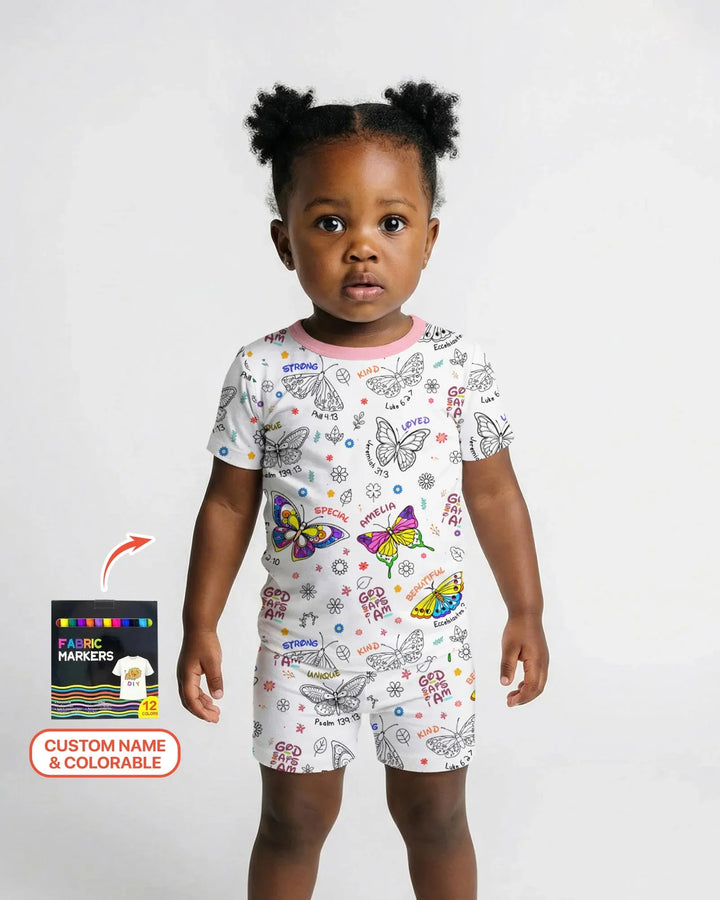 Colorable Custom Name God Says I Am Butterfly Bamboo Two Piece Short Sleeve Shorts Pajama Set