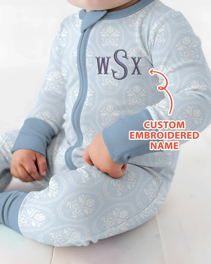 Personalized Floral Embroidered Baby Bamboo Convertible Zippy