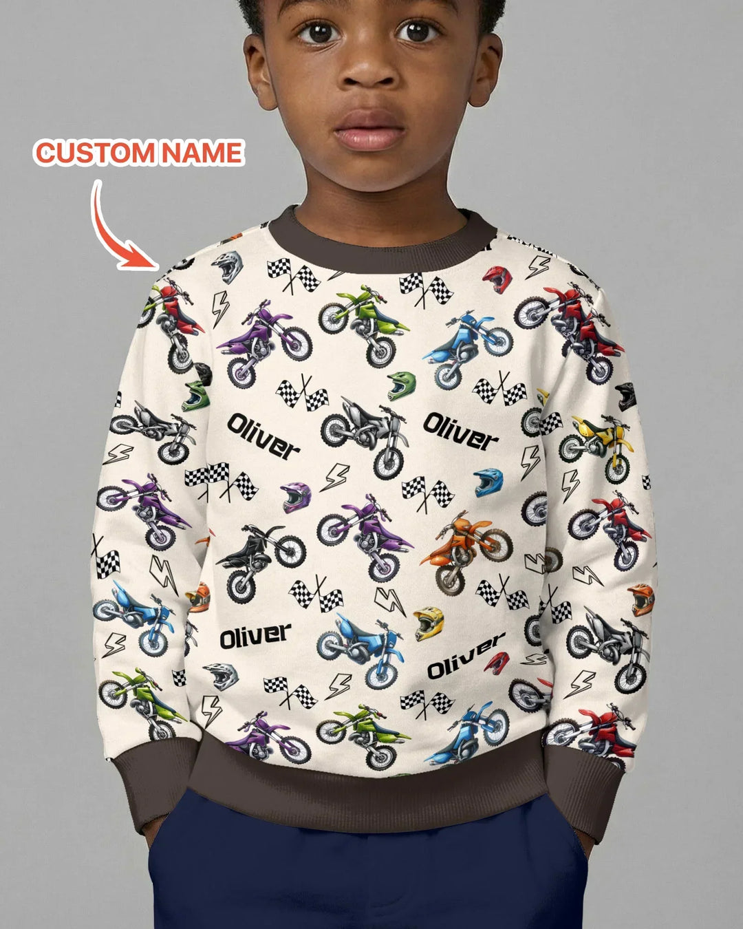 Custom Name Little Dirt Bike Rider Bamboo Crewneck Sweatshirt
