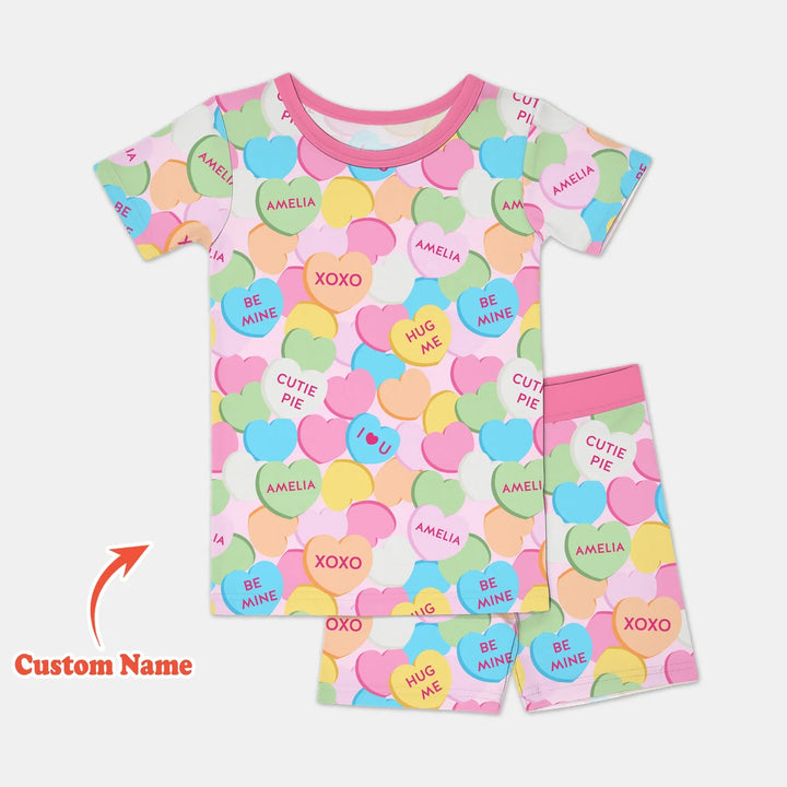 Valentine Candy Crush Family Matching Bamboo Two Piece Short Sleeve Shorts Pajama Set
