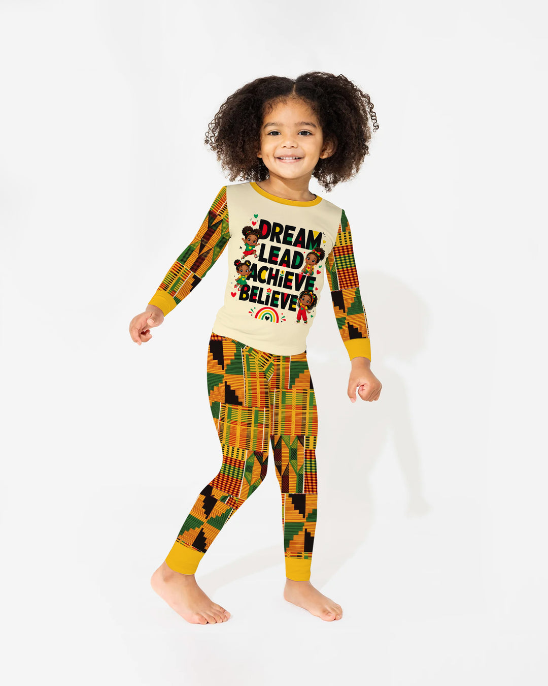 Black Girl Dream Lead Achieve Believe Bamboo Two Piece Long Sleeve Pajama Set