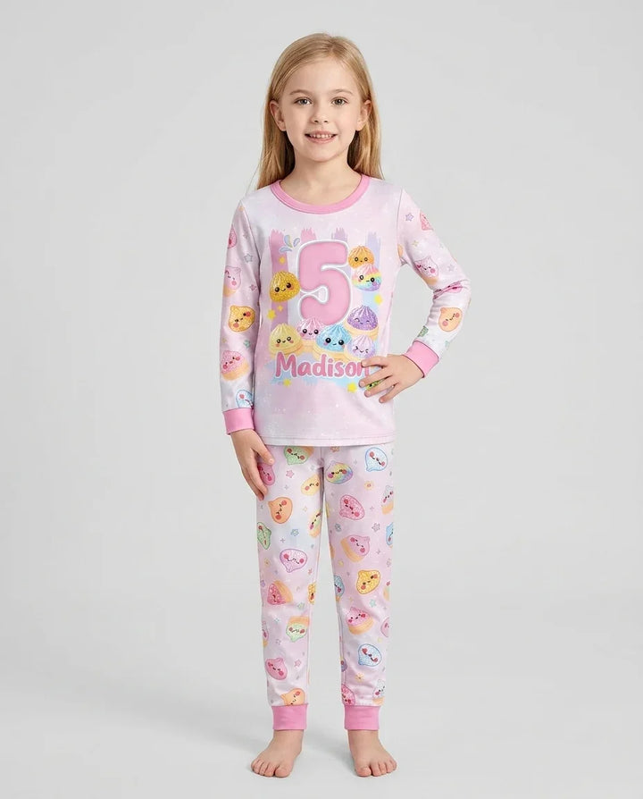 Custom Birthday Squish Party Dumpling Bamboo Two Piece Long Sleeve Pajama Set
