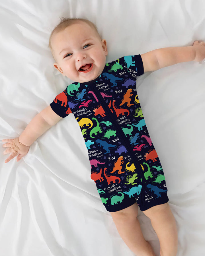 Be Strong and Courageous Dinosaur Christian Bamboo Shorty Zippy