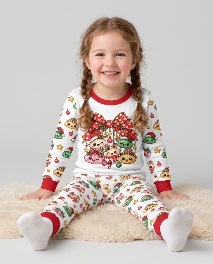 Custom Name Christmas Dumpling The Bow Bamboo Two Piece Long Sleeve Pajama Set
