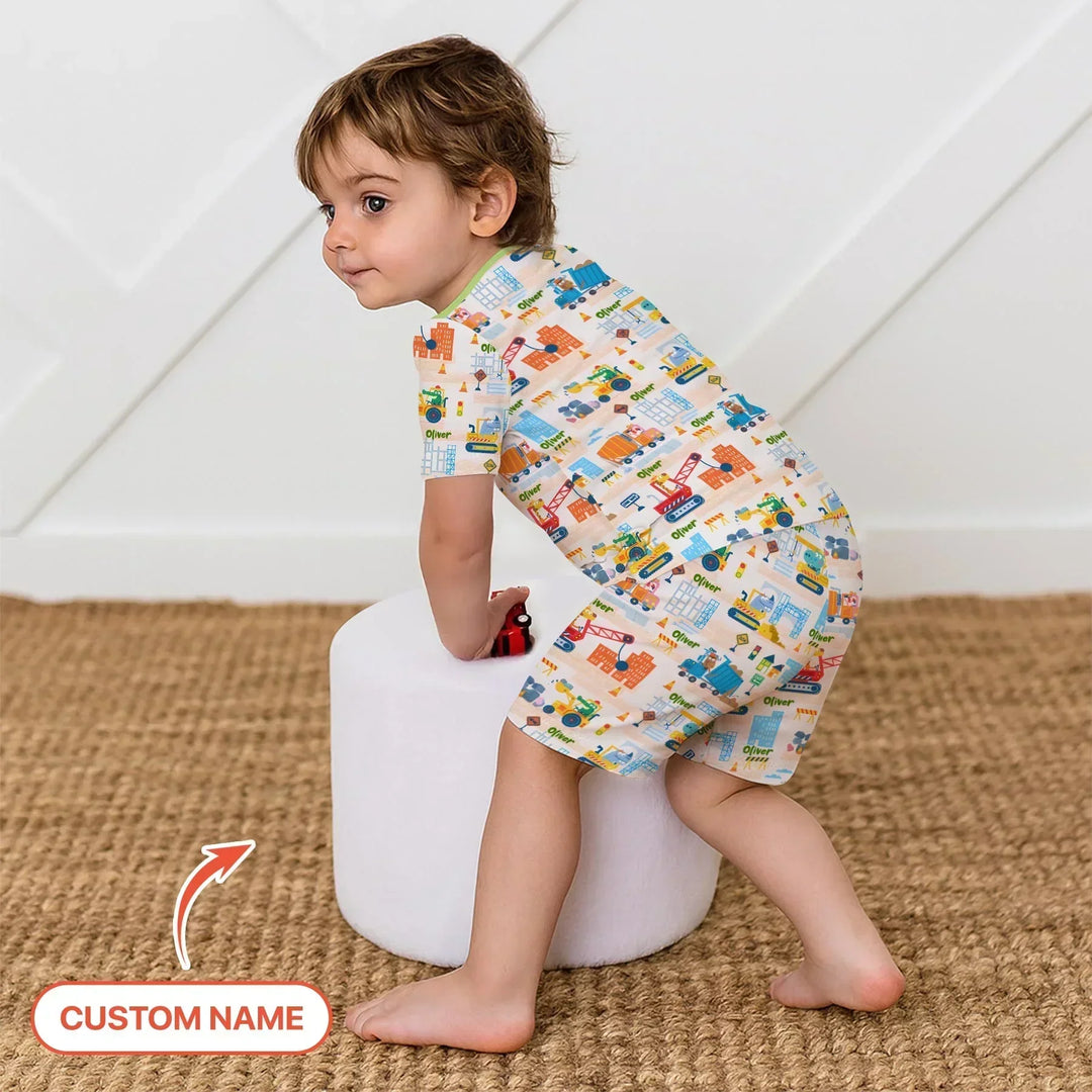 Little Builder Friends Custom Name Bamboo Two Piece Short Sleeve Shorts Pajama Set