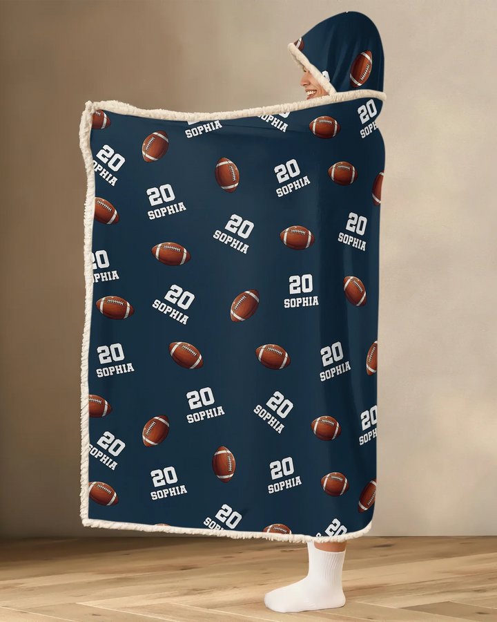 Football Pattern Personalized Bamboo Wearable Hooded Blanket