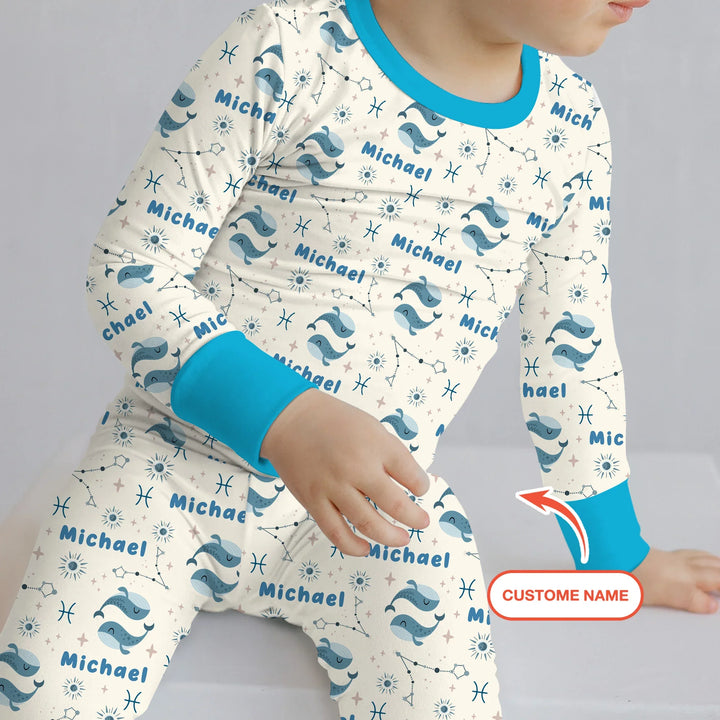 Bohemian Baby Zodiac Signs Custom Name Bamboo Two Piece Long Sleeve Pajama Set