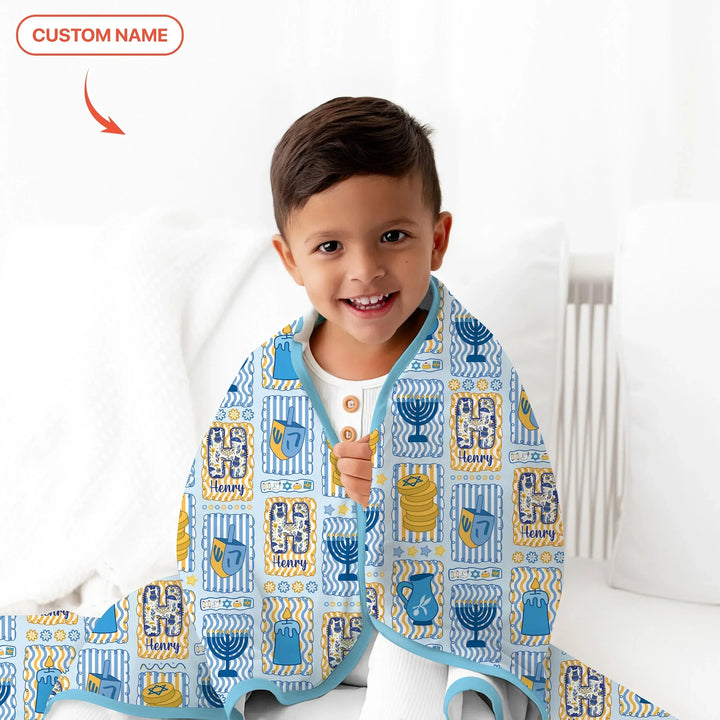 Custom Name Hanukkah Wonderland Bamboo Blanket