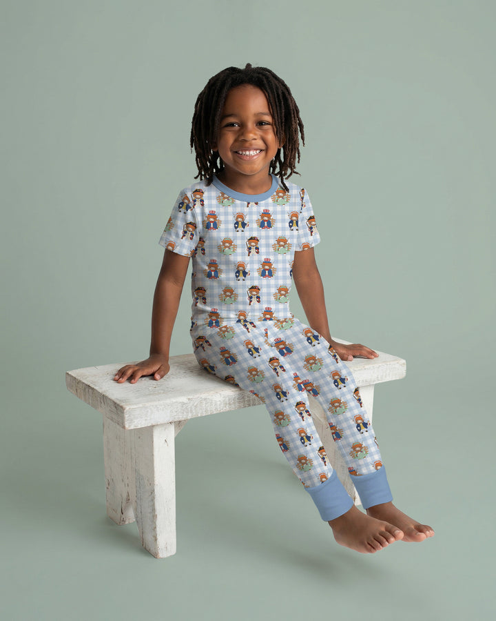 Patriotic 4th of July Highland Cow Bamboo Two Piece Short Sleeve Pajama Set