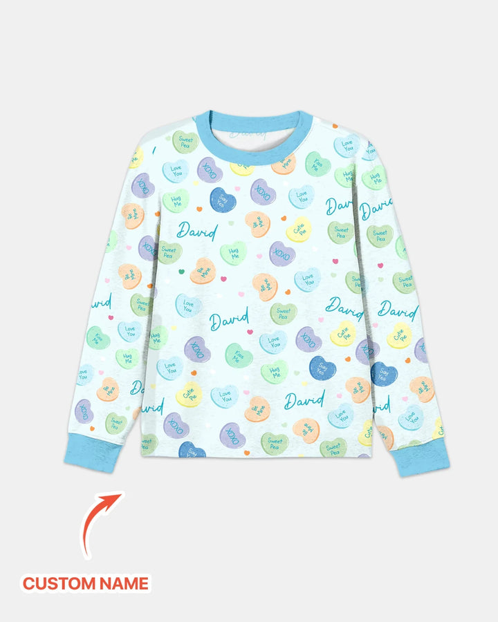 Custom Name Colorful Candy Hearts Family Matching Bamboo Men's Pajama Set