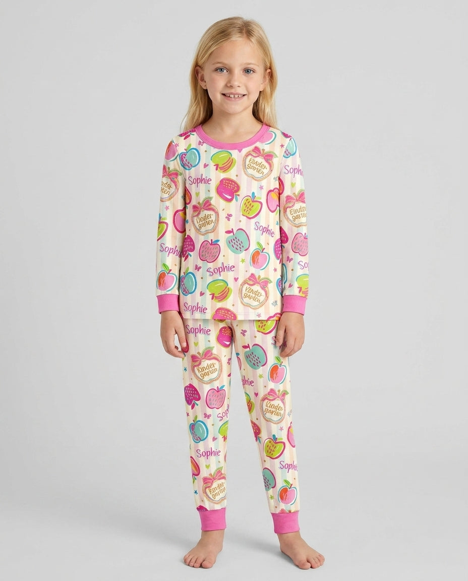 Custom Grade Preppy Apple Bamboo Two Piece Long Sleeve Pajama Set