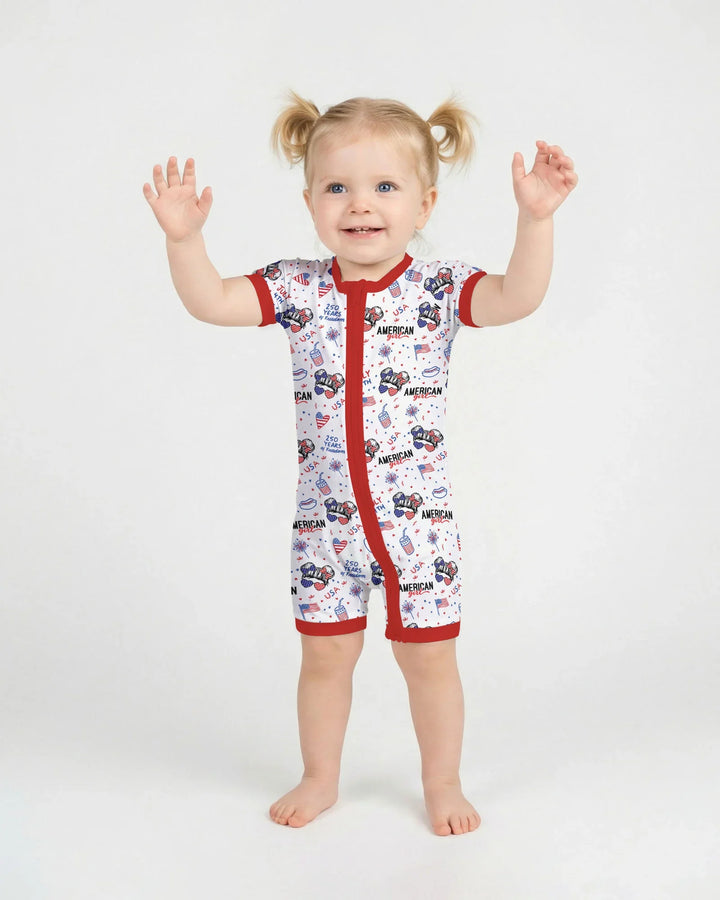 Doodle American Flag Glasses Family Matching Bamboo Shorty Zippy