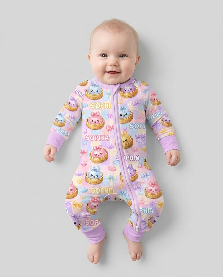 Custom Name Coquette Glitter Dumpling Bamboo Convertible Zippy