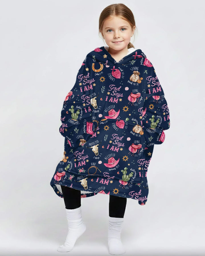 God Says I Am Western Faith Wearable Bamboo Blanket Hoodie