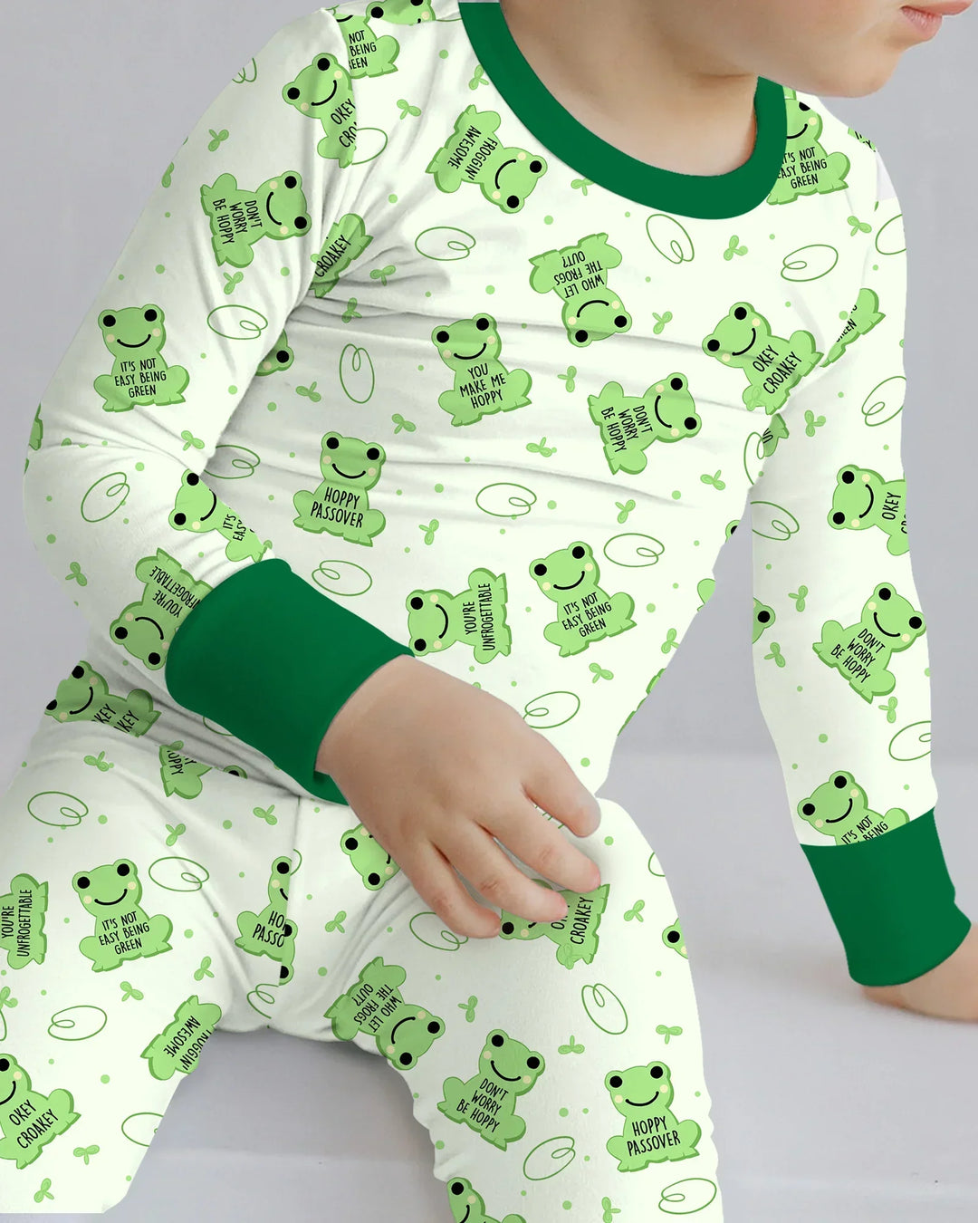 Marzipan Passover Conversation Frogs Bamboo Two Piece Long Sleeve Pajama Set