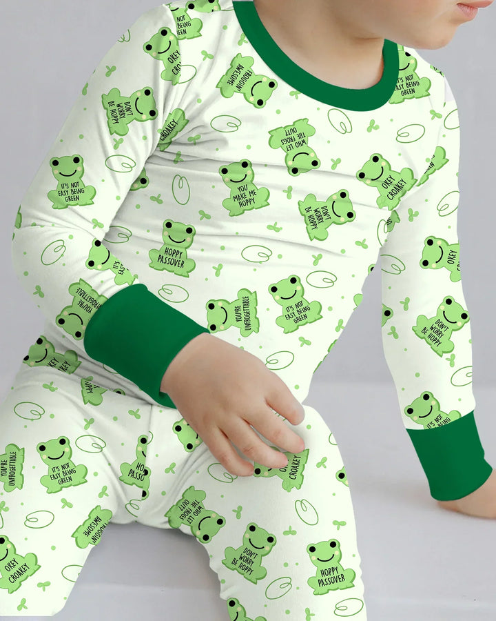 Marzipan Passover Conversation Frogs Bamboo Two Piece Long Sleeve Pajama Set