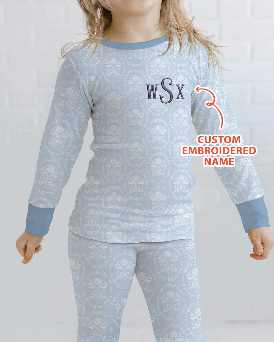 Personalized Floral Embroidered Baby Bamboo Two Piece Long Sleeve Pajama Set