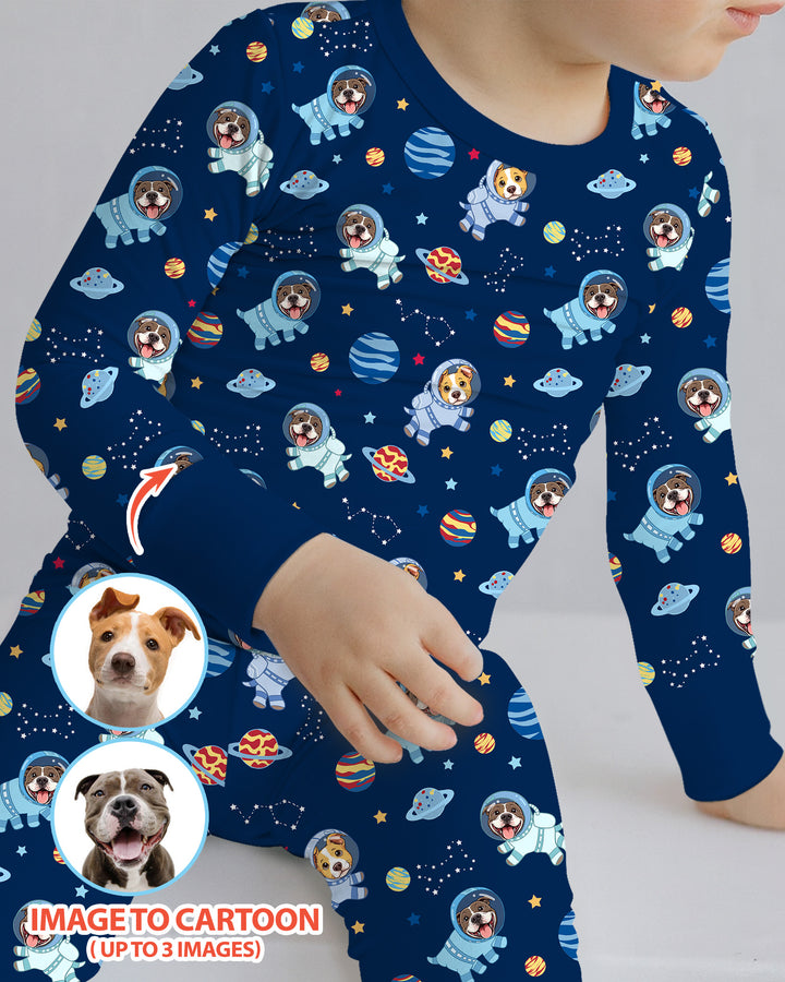 Astronaut Custom Pet Image Family Matching Bamboo Two Piece Long Sleeve Pajama Set