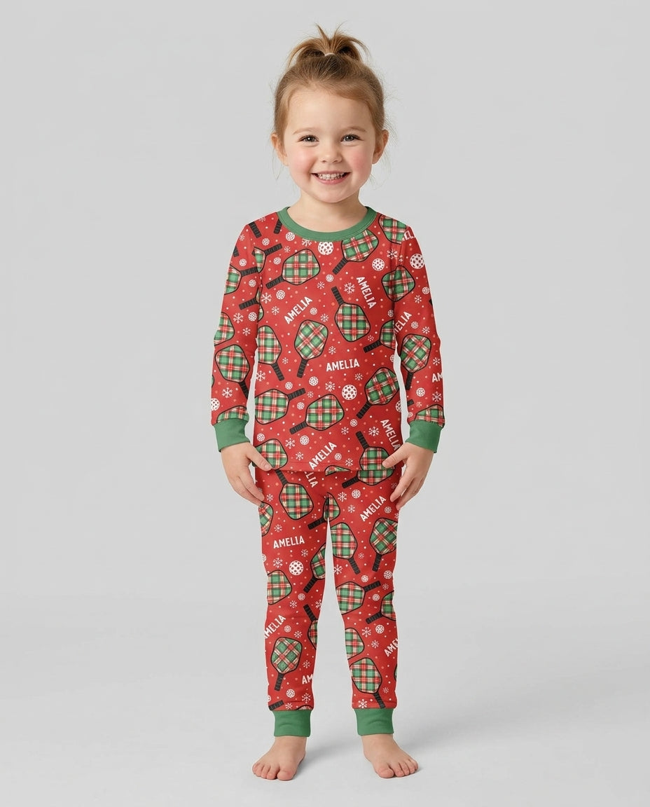 Custom Name Plaid Paddle Bamboo Two Piece Long Sleeve Pajama Set