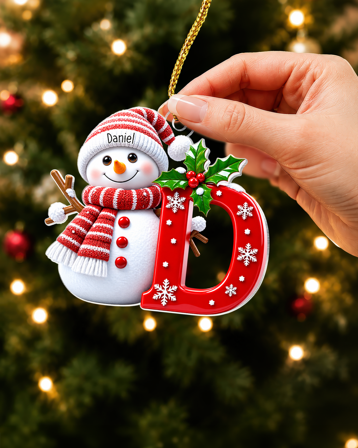 Snowman Merry Christmas Custom Name Acrylic Ornament