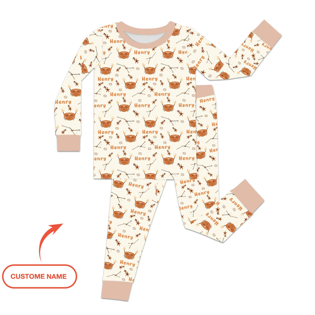 Bohemian Baby Zodiac Signs Custom Name Bamboo Two Piece Long Sleeve Pajama Set