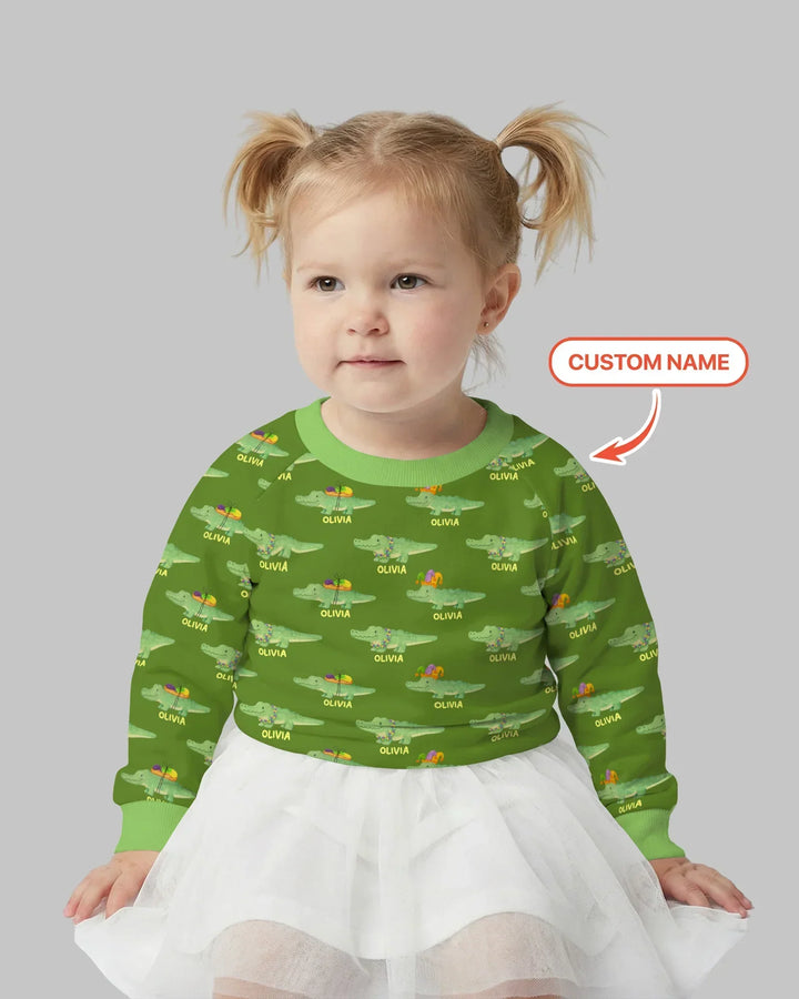 Custom Name Mardi Gras Gator Bamboo Crewneck Sweatshirt