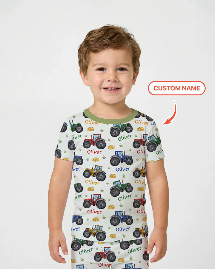 Custom Name A Little Dirt Never Hurt Bamboo Two Piece Short Sleeve Pajama Set