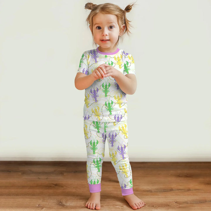 Mardi Gras Crawfish Family Matching Bamboo Two Piece Short Sleeve Pajama Set