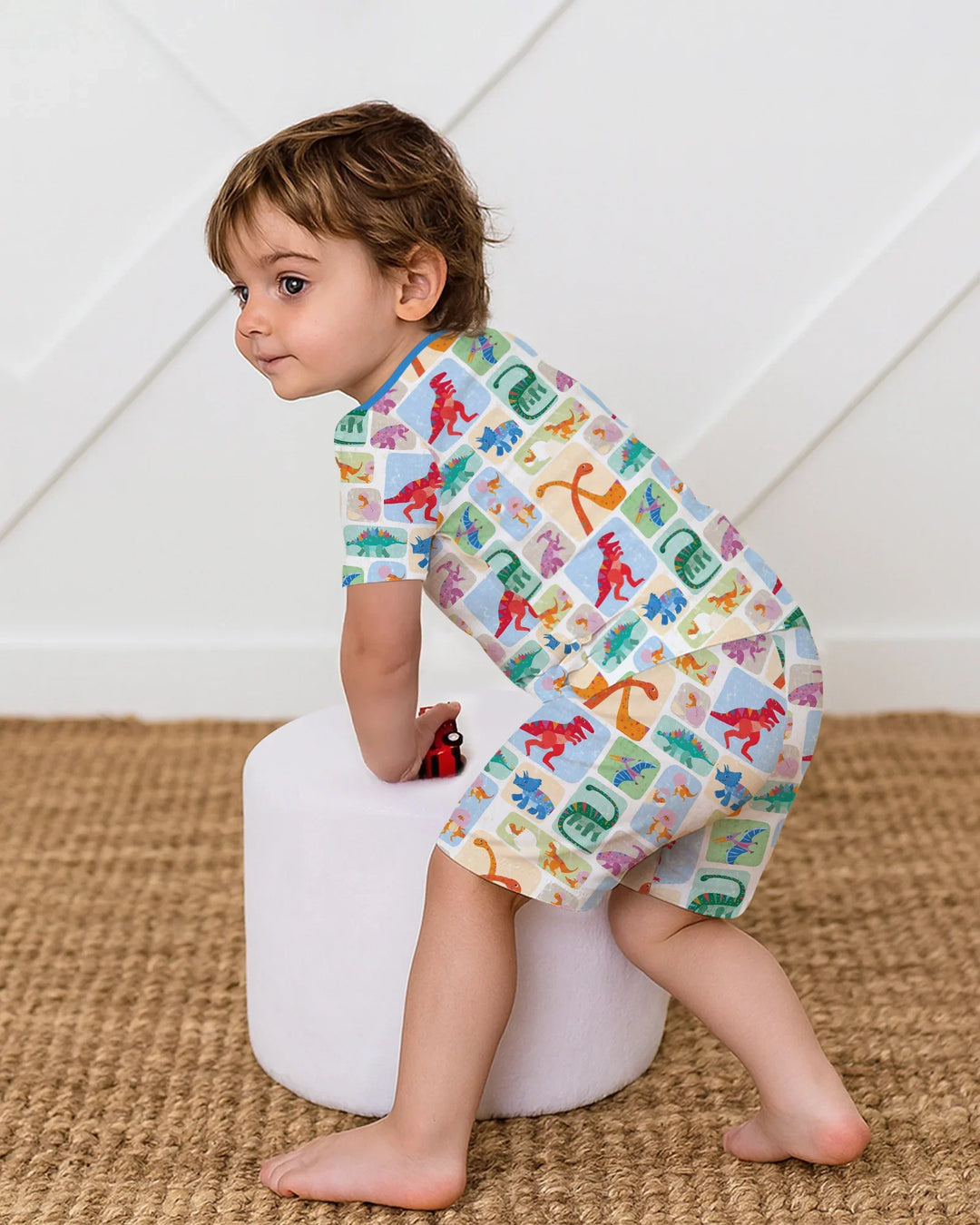 Rainbow Dino Friends Family Matching Bamboo Two Piece Short Sleeve Shorts Pajama Set