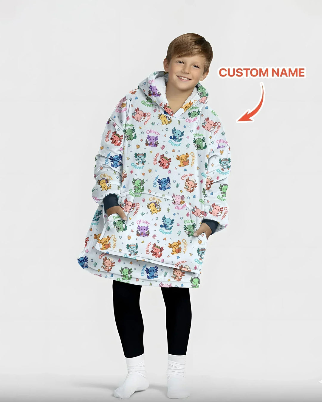Custom Name Cute Hobby Axolotl Bamboo Blanket Hoodie