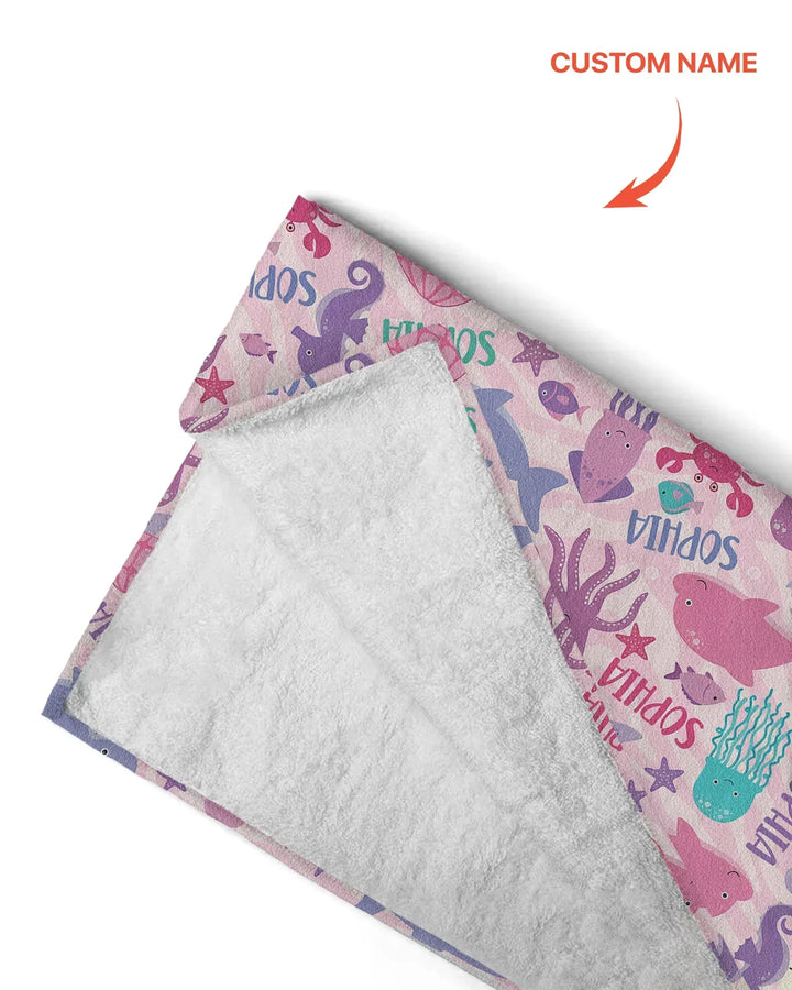 Custom Name Sea Life Kid Bamboo Beach Towel