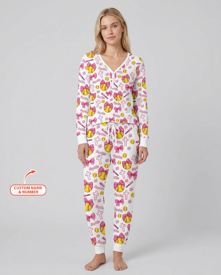 Custom Name Softball Cuties Bamboo Women Pajama Set