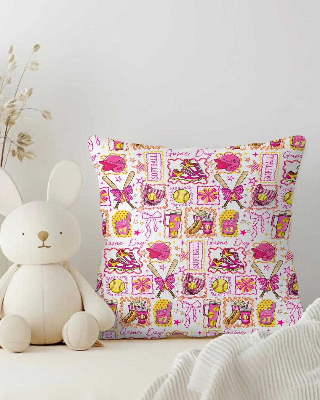 Pink Softball Game Day Bamboo Pillow Case