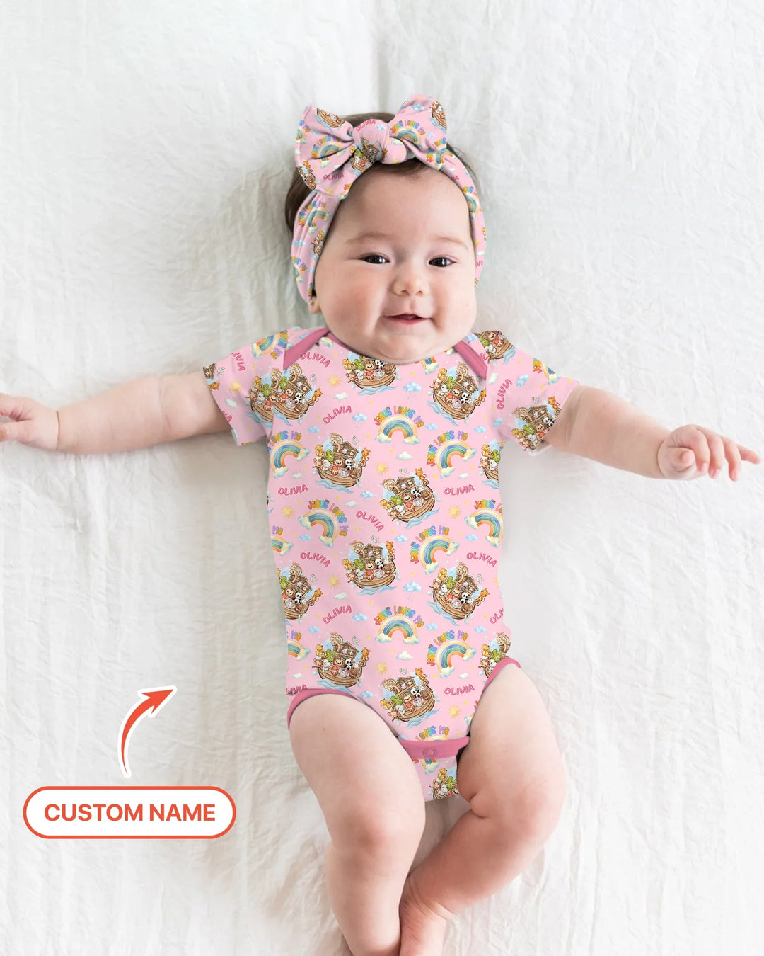Custom Name Jesus Loves Me Noah's Ark Bamboo Bodysuit
