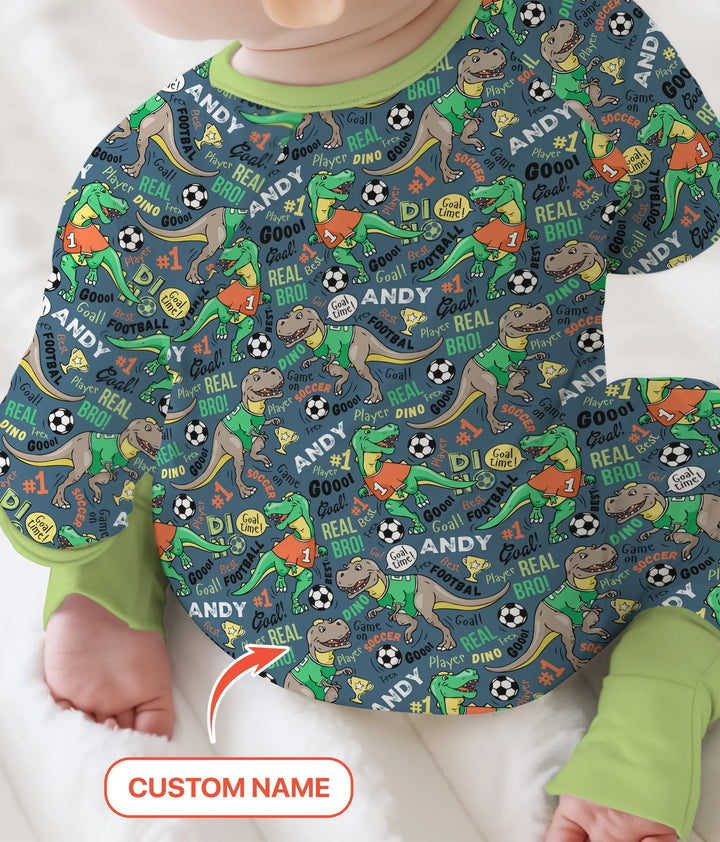 Custom Name Dino Soccer Bamboo Convertible Zippy