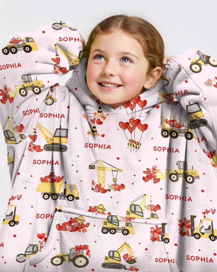 Custom Name Valentine Trucks Family Matching Bamboo Blanket Hoodie