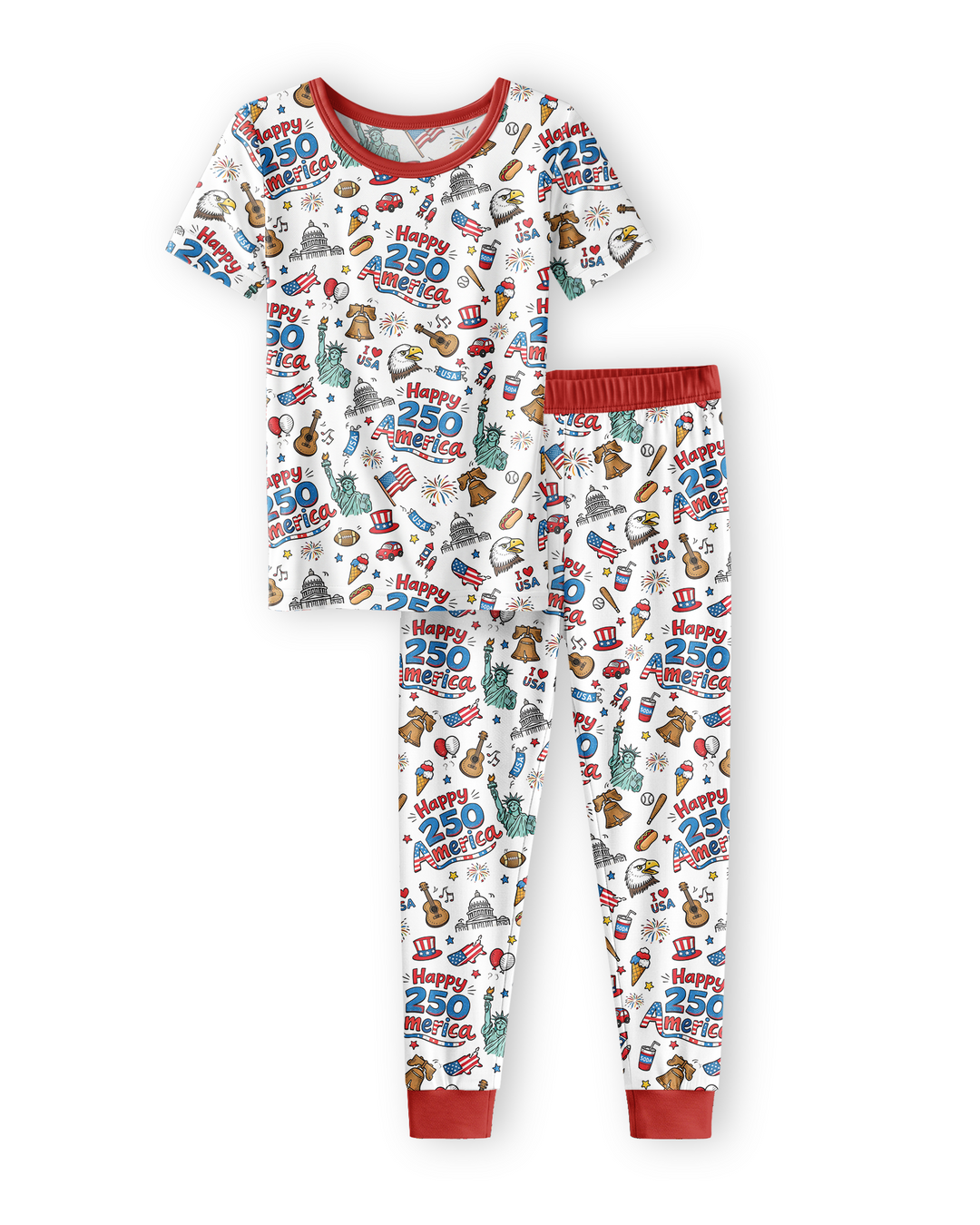 Happy 250 America I love USA Bamboo Two Piece Short Sleeve Pajama Set