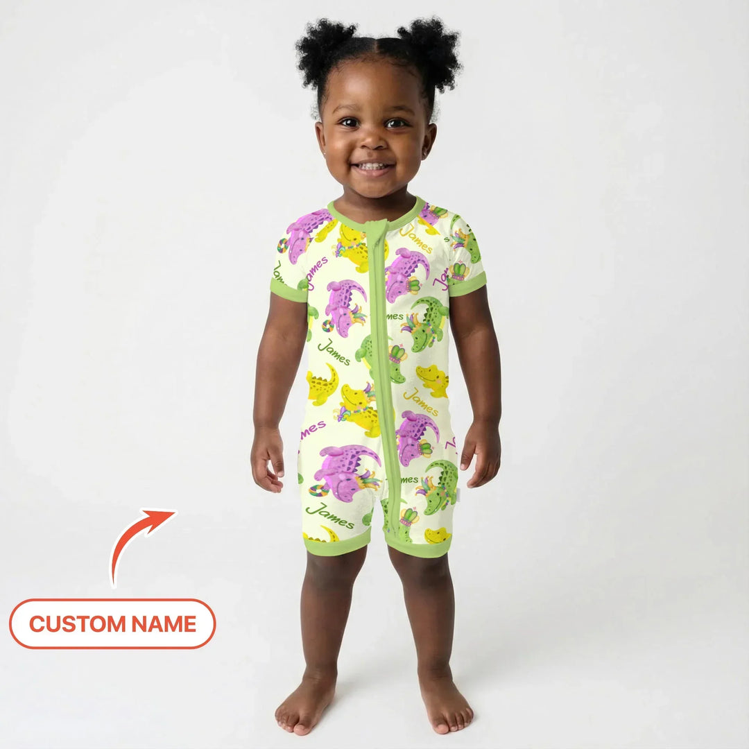 Custom Name Mardi Gras Alligator Bamboo Shorty Zippy