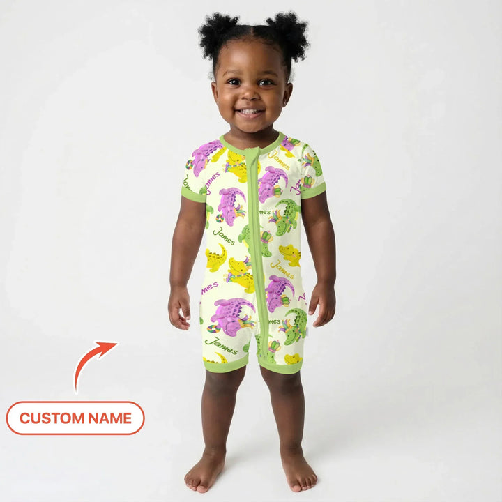 Custom Name Mardi Gras Alligator Bamboo Shorty Zippy
