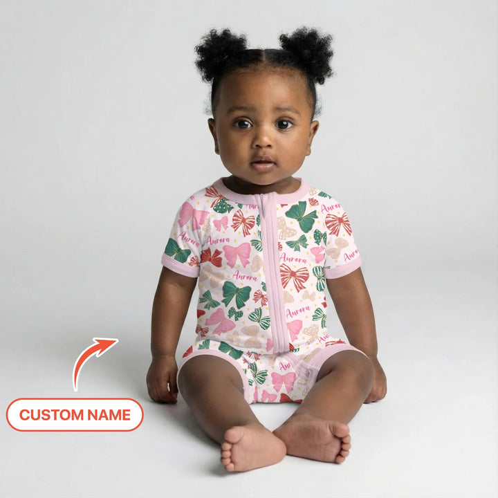 Custom Name Preppy Coquette Bows Bamboo Shorty Zippy