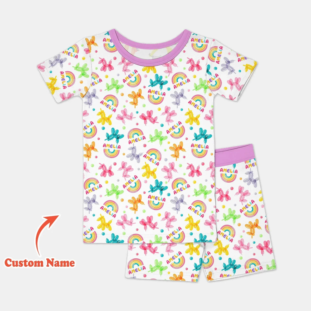 Sweet Balloon Dreams Custom Name Bamboo Two Piece Short Sleeve Shorts Pajama Set
